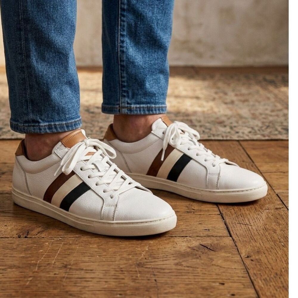Allen Edmonds "Courtside" Signature Men's Sneakers 10.5 D White, Striped